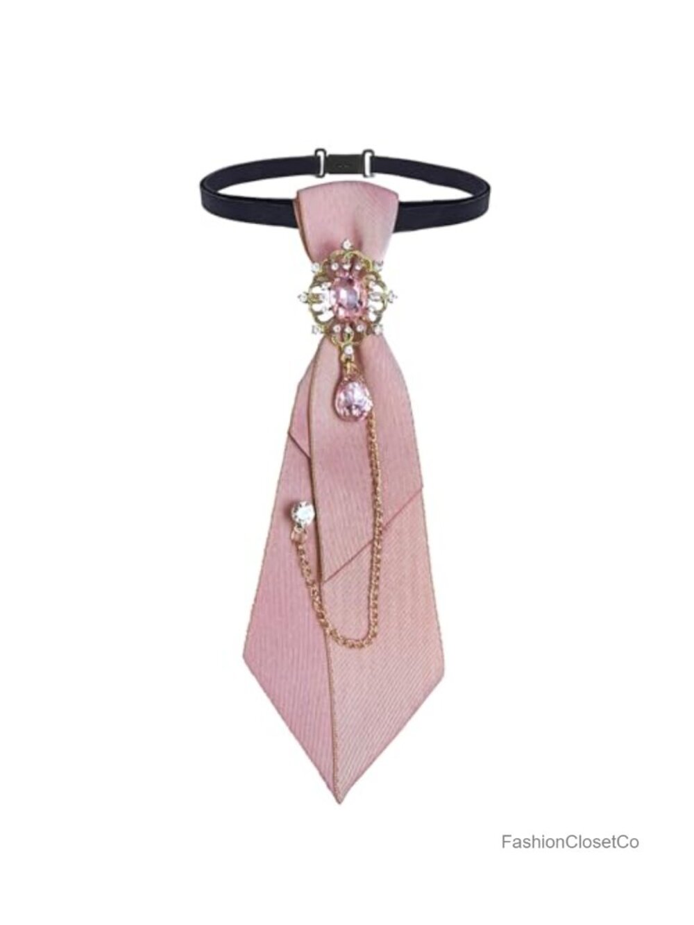 Yummiman Adjustable Tie with Vintage Crystal Brooch for Women